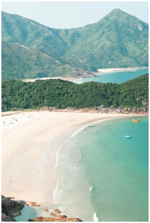 Aerial view of a tranquil beach with turquoise wat