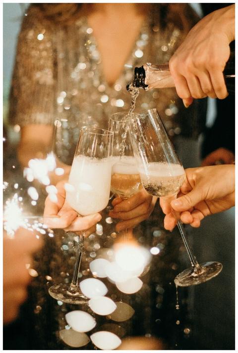 People toasting with champagne glasses amidst spar