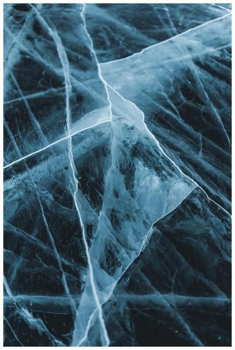 Close-up of the intricate cracked ice formations o