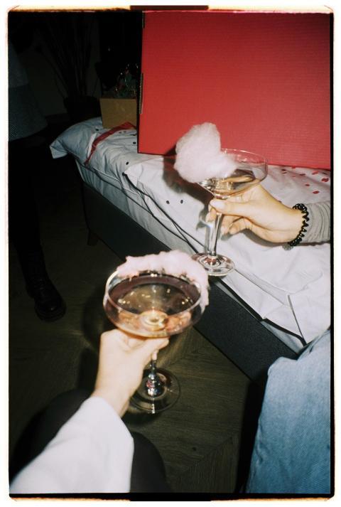 Stylish indoor celebration featuring champagne toa