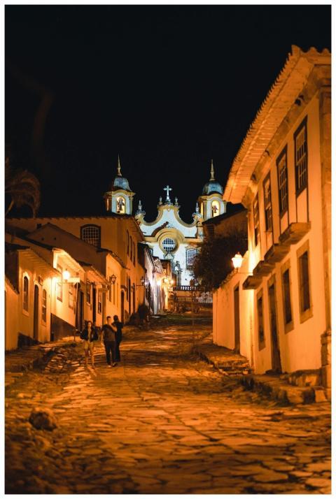 Beautiful illuminated colonial street in Tiradente