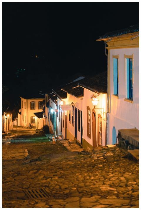Cobblestone street of Tiradentes, MG, Brazil at ni