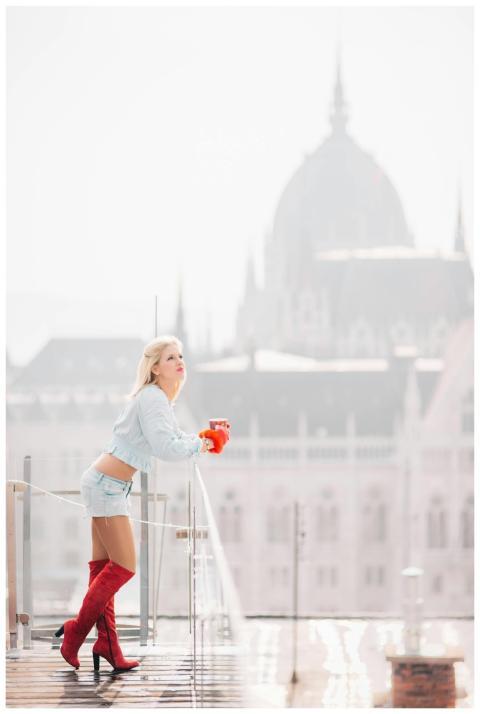 Stylish Woman Rooftop Budapest