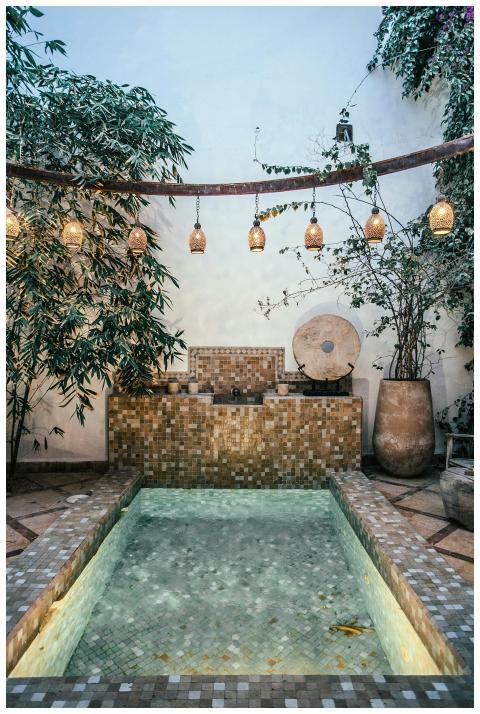 Interior of vintage patio decorated with plants in