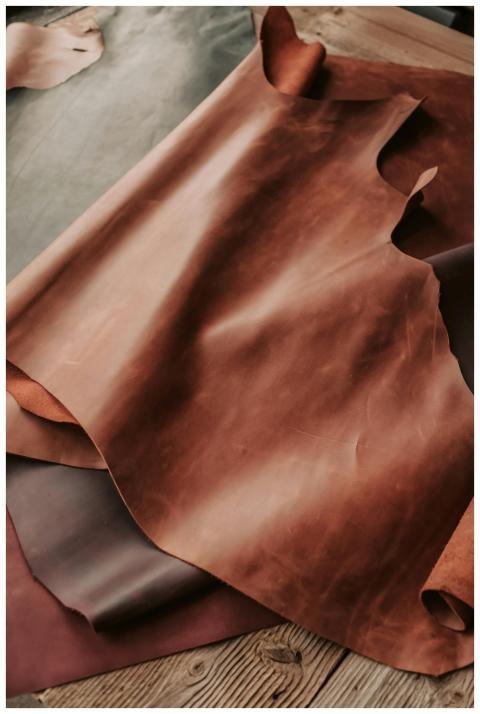 High-quality brown leather sheets displayed in a c