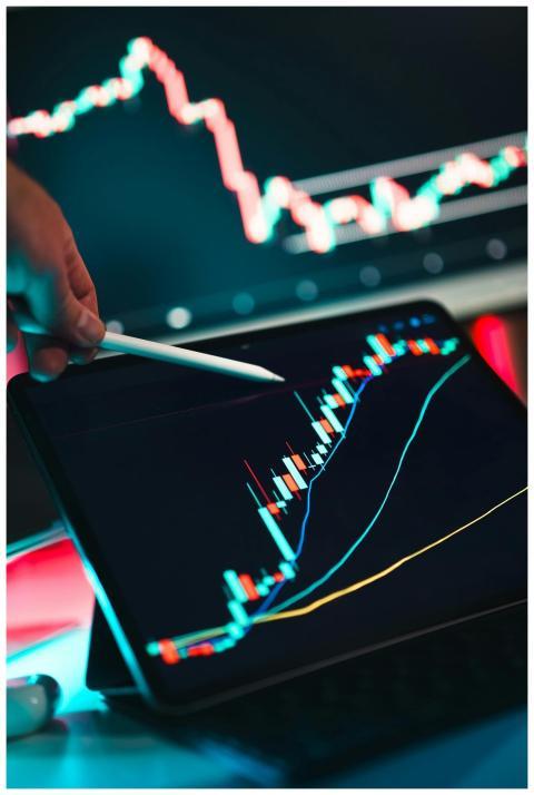 Close-up of cryptocurrency trading analysis on a d