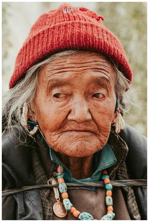 Portrait of an elderly woman in traditional attire