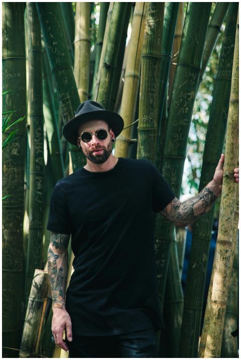 Cool fashion portrait of a man in sunglasses and h