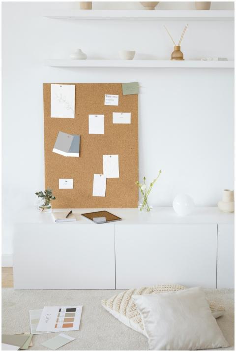 Bright and modern minimalist workspace with cork b