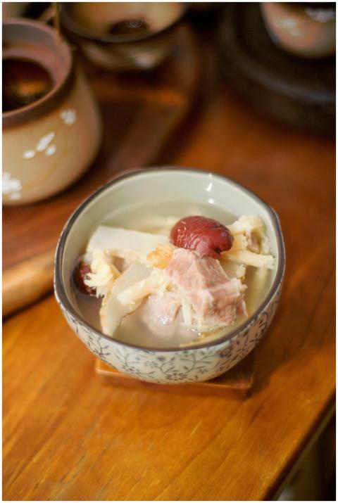 A warming bowl of traditional Asian mushroom and m