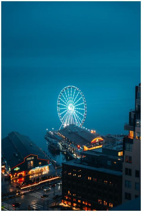 Dramatic nighttime view of the illuminated Seattle