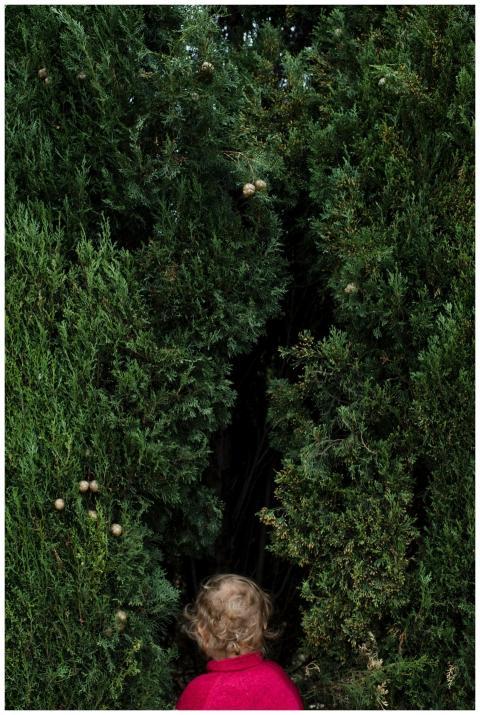 Back view of anonymous little toddler kid in casua