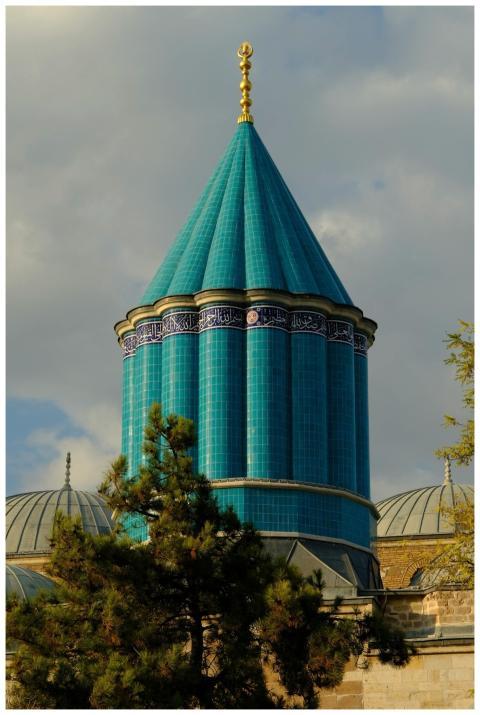 Beautiful blue tiled minaret showcasing Islamic ar