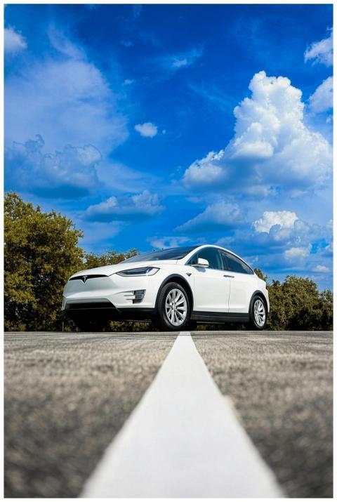 White Electric Car Open