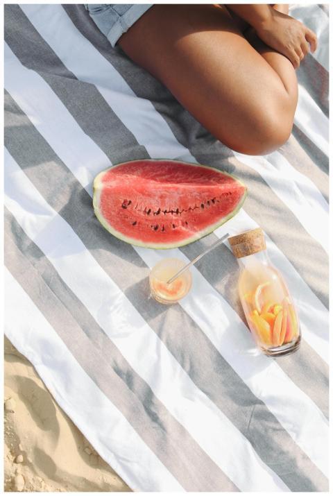 Colorful summer picnic scene with watermelon and r