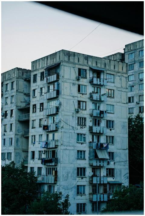 Urban decay in Tbilisi with Soviet-style apartment