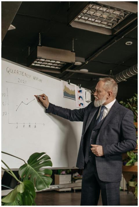 Senior executive presenting a quarterly financial