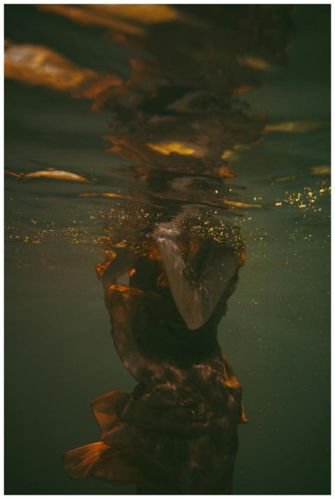 Artistic underwater scene with a flowing object gr