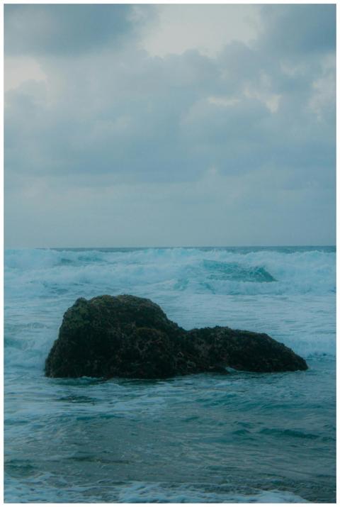 Capture of dynamic ocean waves crashing onto a roc