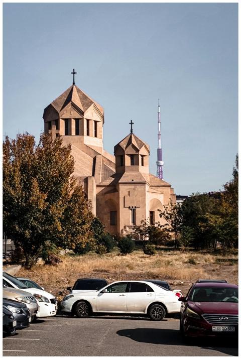 View of Saint Sarkis Cathedral and Yerevan TV Towe