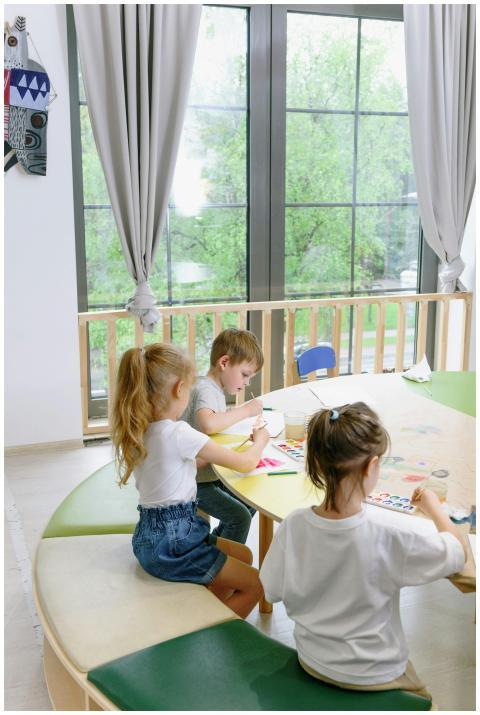 Children engaged in painting at a kindergarten cla