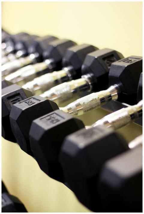 Rows of hex dumbbells in a modern gym symbolize st