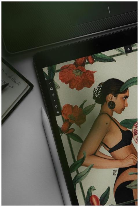 A digital artwork featuring a woman surrounded by