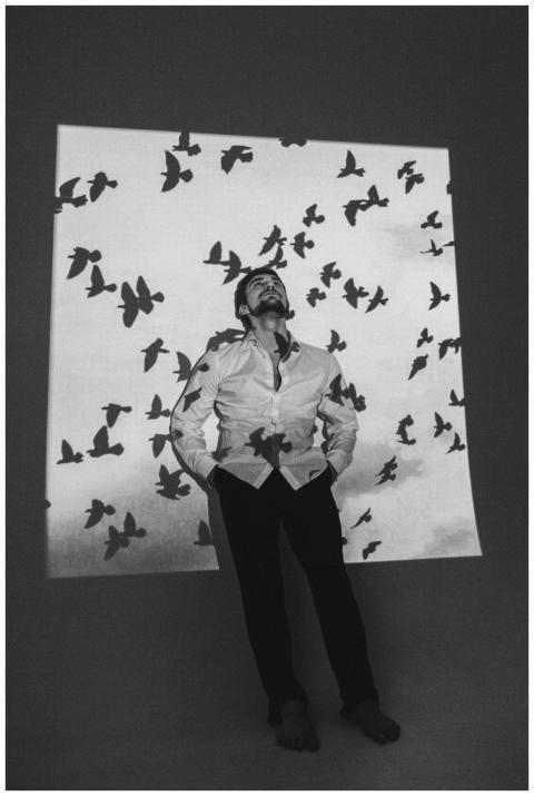 Black and white full body of male in white shirt s