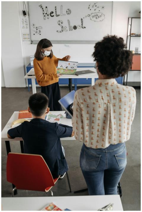 Teacher instructing students in classroom setting