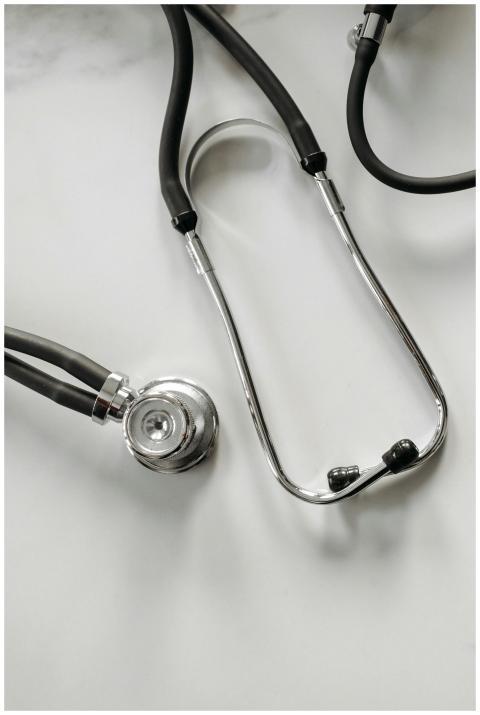 A detailed image of a stethoscope on a white backg