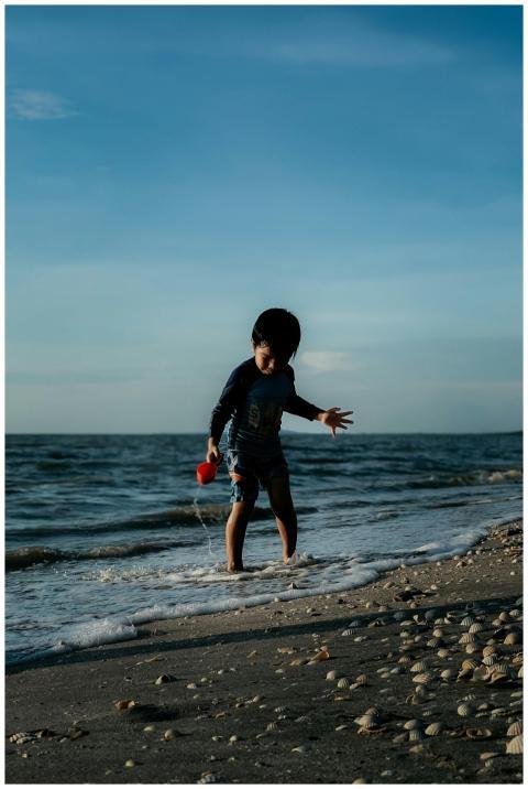 Child Playing Seashore Sunny