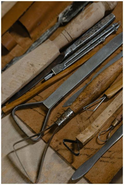Close-up of various woodworking tools showcasing c