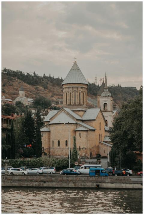 Historical cathedral in Tbilisi, Georgia with park