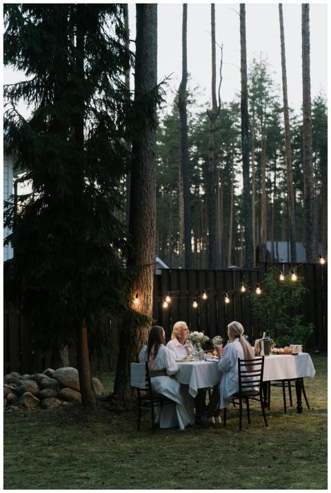 Charming outdoor dinner scene with friends in a se