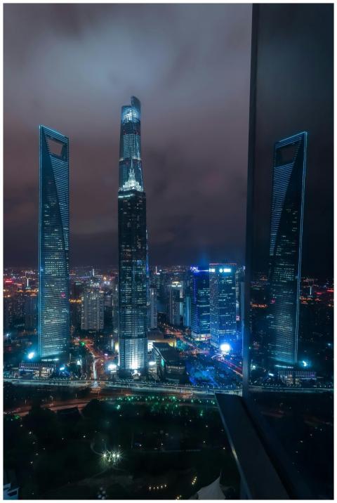 Breathtaking view of Shanghai's illuminated skyscr