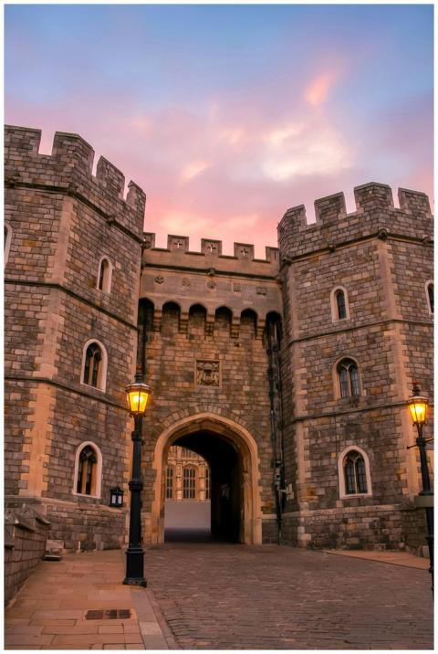 Enchanting view of Windsor Castle's entrance as tw