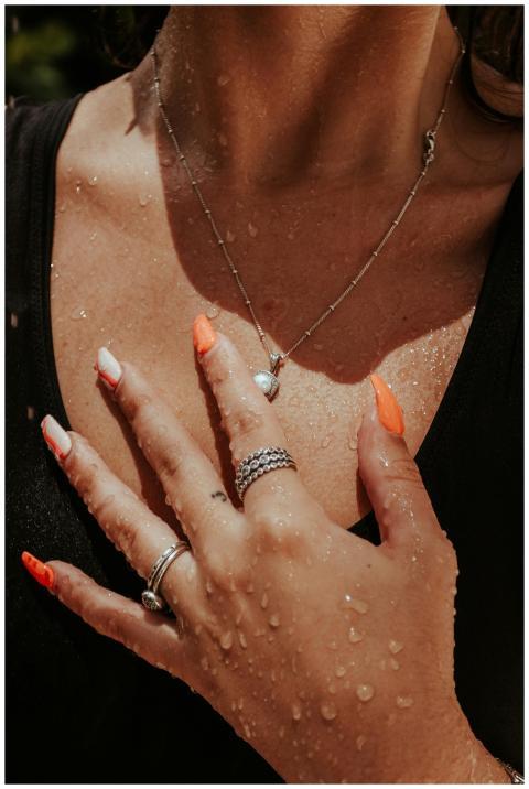 Close-up of a woman's hand with manicured nails, s