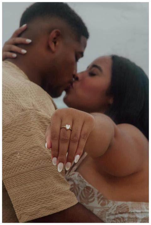 Close-up of a couple kissing, highlighting an enga