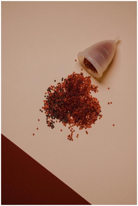 A minimalist image featuring a menstrual cup and s