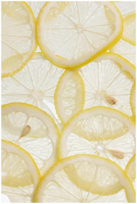 Artistic close-up of translucent lemon slices show