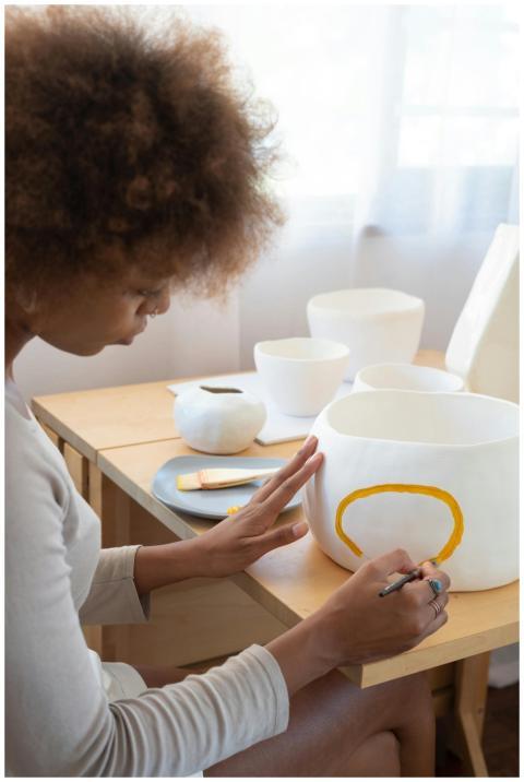 From above side view of talented African American