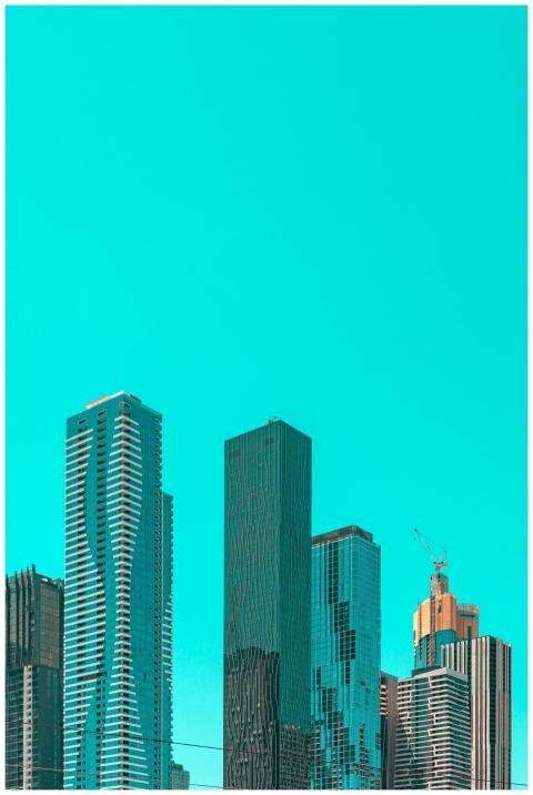 Contemporary skyscrapers in Melbourne against a vi