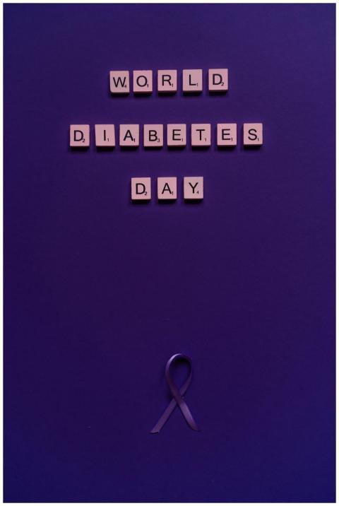 Purple background with 'World Diabetes Day' in scr