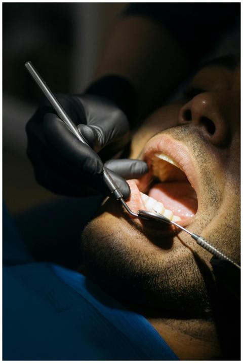 Close-up view of a patient undergoing a dental che