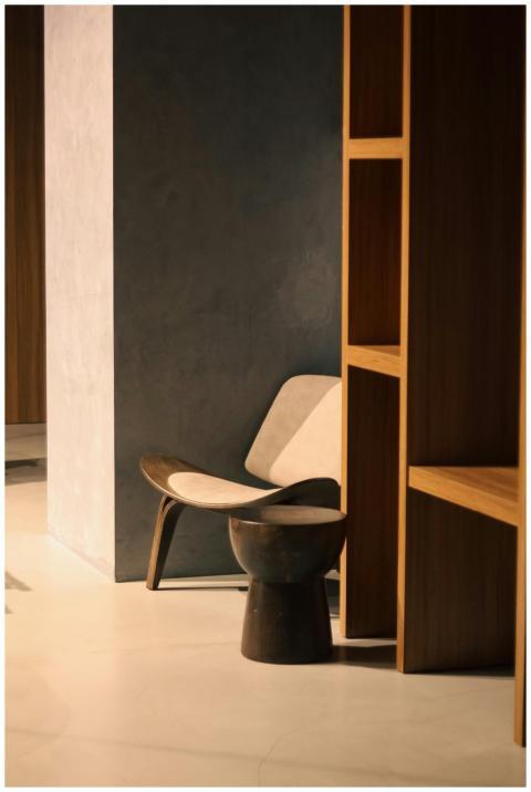Modern interior featuring a sleek chair and wooden