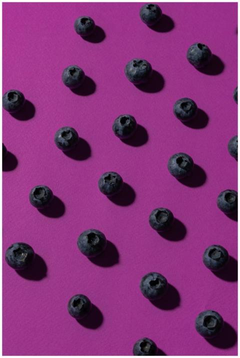 Close-up of fresh blueberries arranged on a vibran
