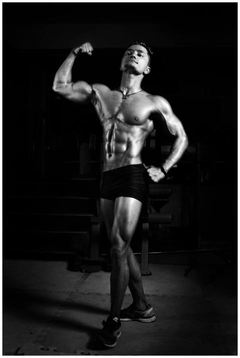 Powerful black and white image of a male bodybuild