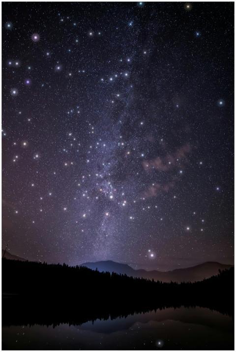 A breathtaking view of the starry night sky reflec