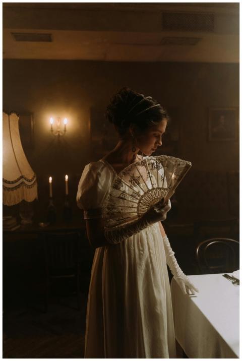 19th-century aristocratic woman in a white dress h