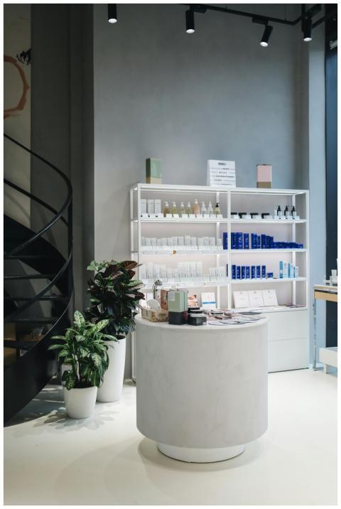 Contemporary beauty store interior showcasing vari